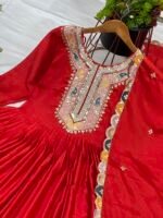 Heavy Designer Party Wear Gown with Dupatta (Red) - Image 4