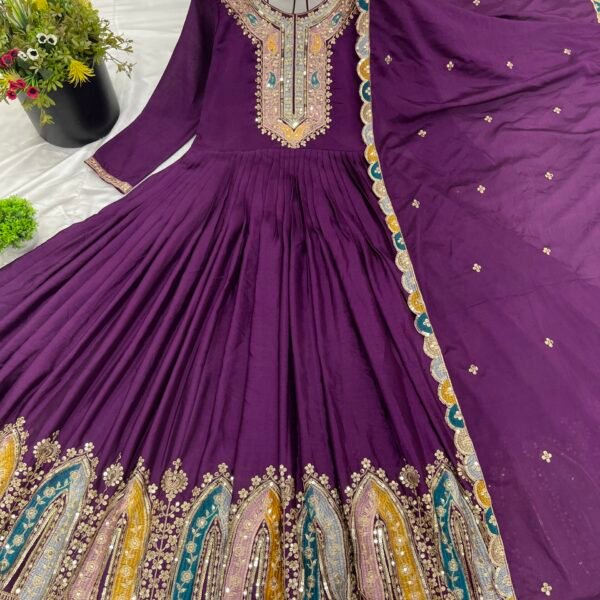 Heavy Designer Party Wear Gown with Dupatta (Purple)