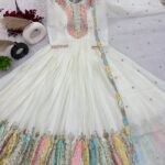 Heavy Designer Party Wear Gown with Dupatta (White)