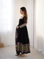 Elegant Embroidered Sequence Designer Anarkali Three Piece Set (Black) - Image 7