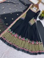Elegant Embroidered Sequence Designer Anarkali Three Piece Set (Black) - Image 17