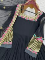 Elegant Embroidered Sequence Designer Anarkali Three Piece Set (Black) - Image 19