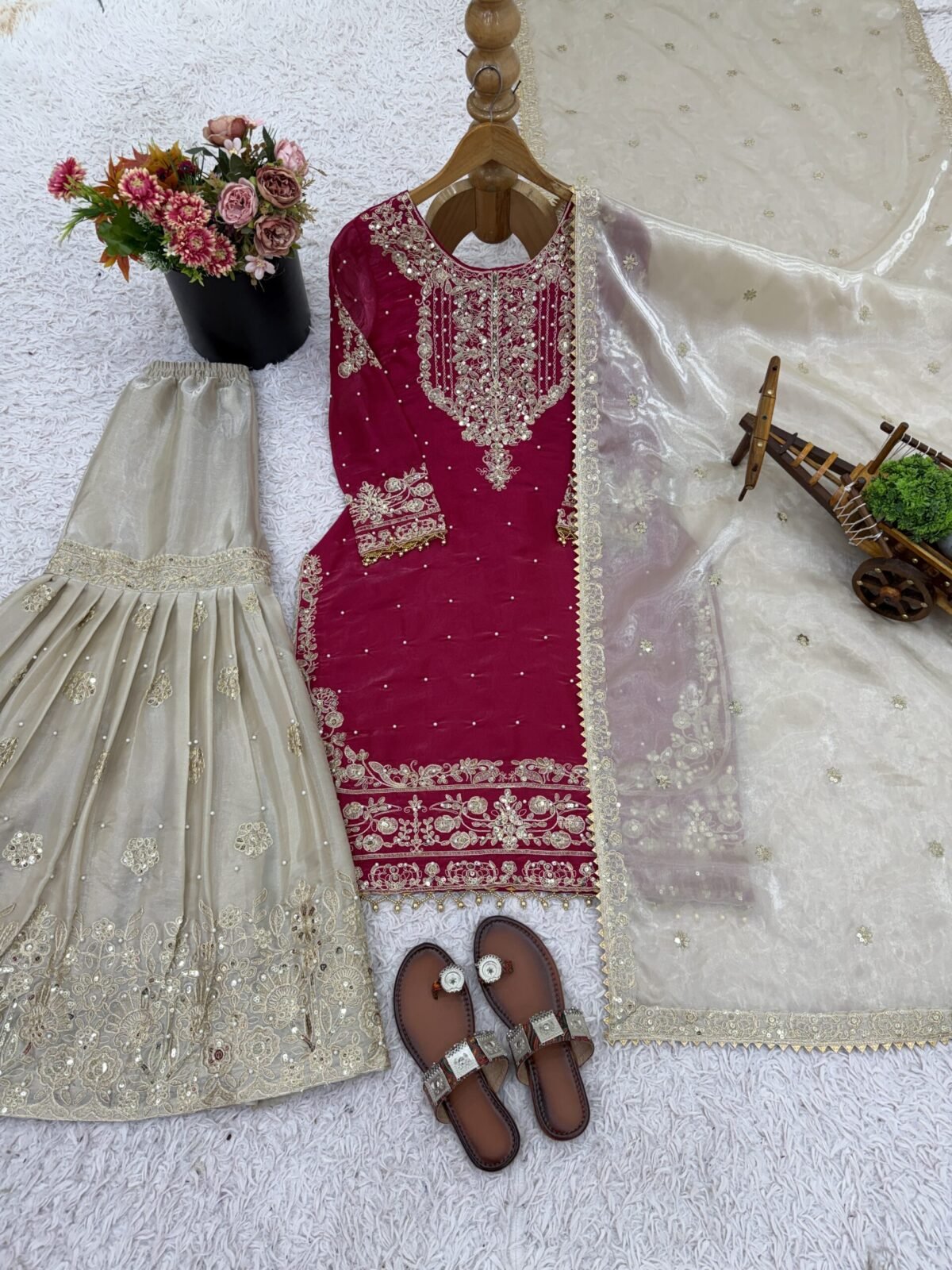 Pure Heavy GMY SILK With Heavy Embroidery Coding Dori-Sequence Work (Pink) - Image 12