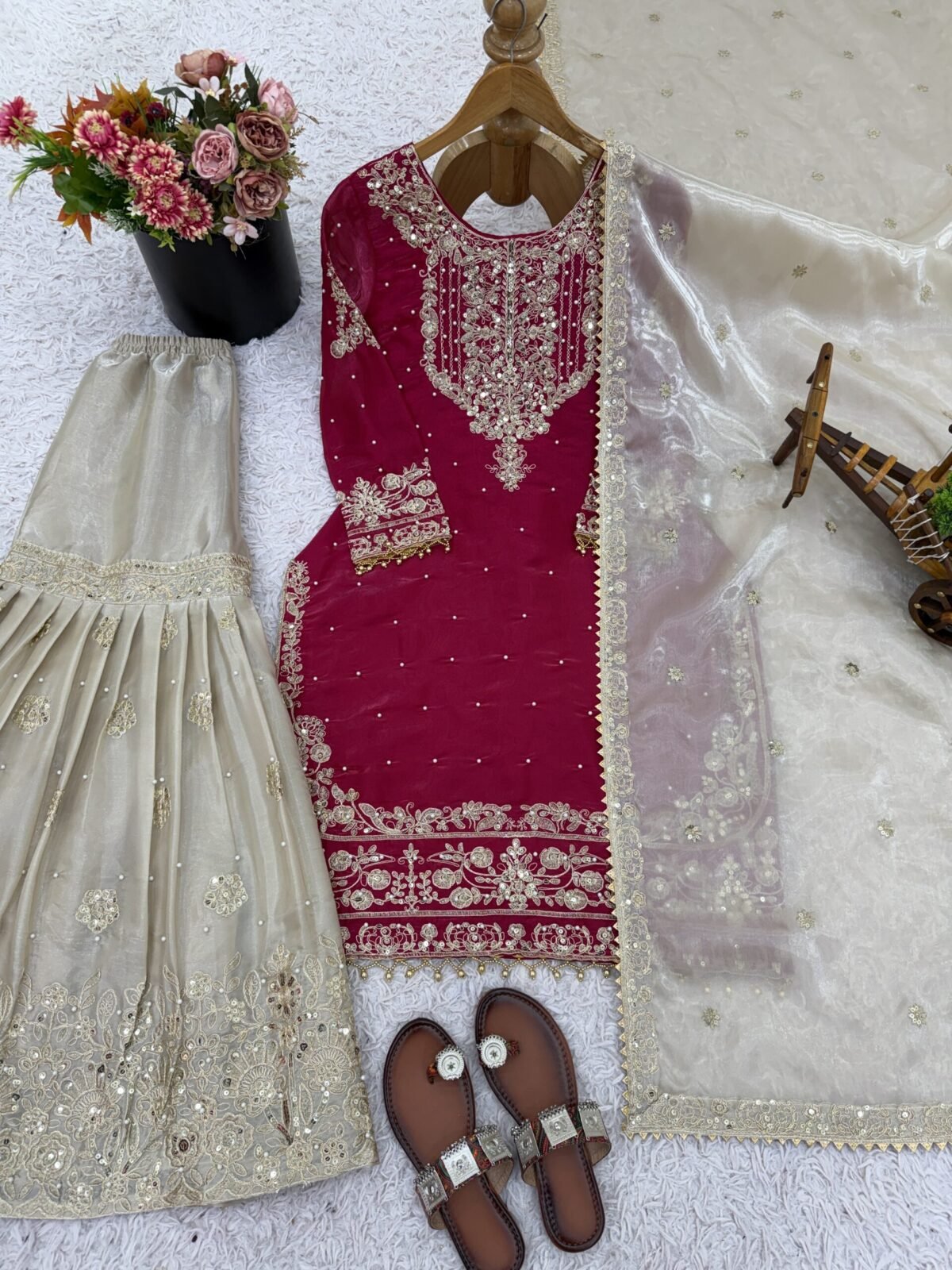 Pure Heavy GMY SILK With Heavy Embroidery Coding Dori-Sequence Work (Pink) - Image 9