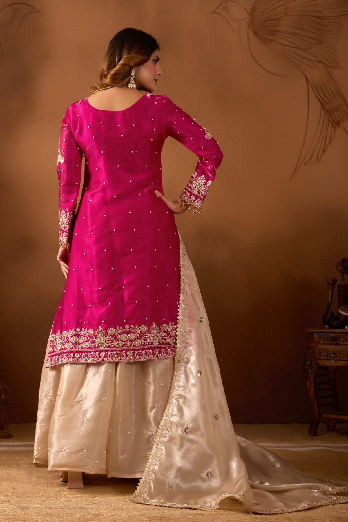 Pure Heavy GMY SILK With Heavy Embroidery Coding Dori-Sequence Work (Pink) - Image 5