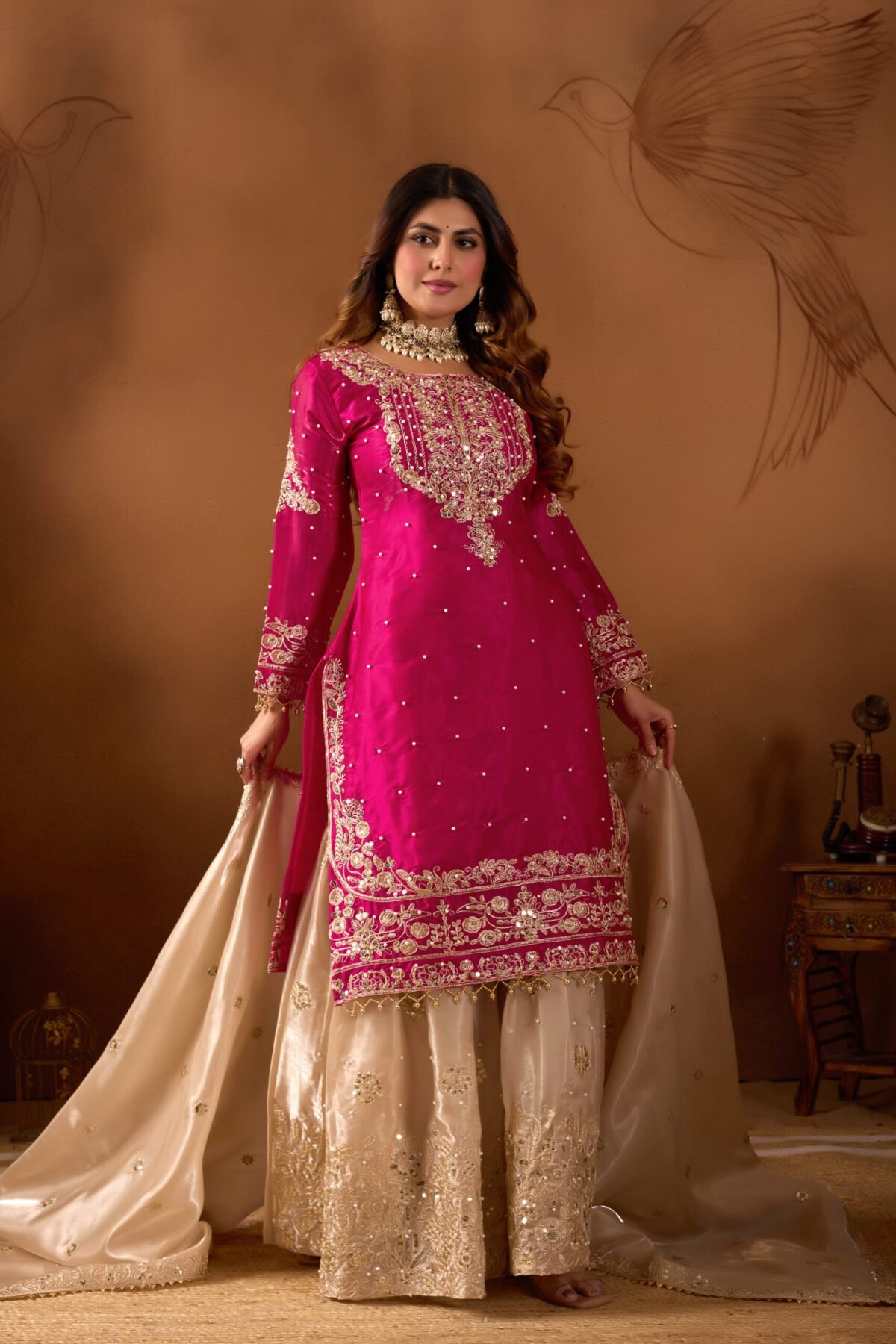Pure Heavy GMY SILK With Heavy Embroidery Coding Dori-Sequence Work (Pink) - Image 6