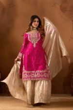 Pure Heavy GMY SILK With Heavy Embroidery Coding Dori-Sequence Work (Pink) - Image 3