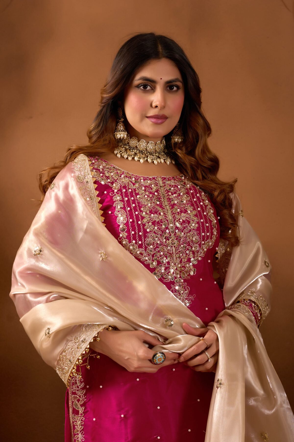 Pure Heavy GMY SILK With Heavy Embroidery Coding Dori-Sequence Work (Pink) - Image 4