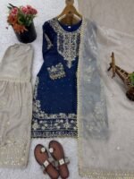 Pure Heavy GMY SILK With Heavy Embroidery Coding Dori-Sequence Work (Blue) - Image 6