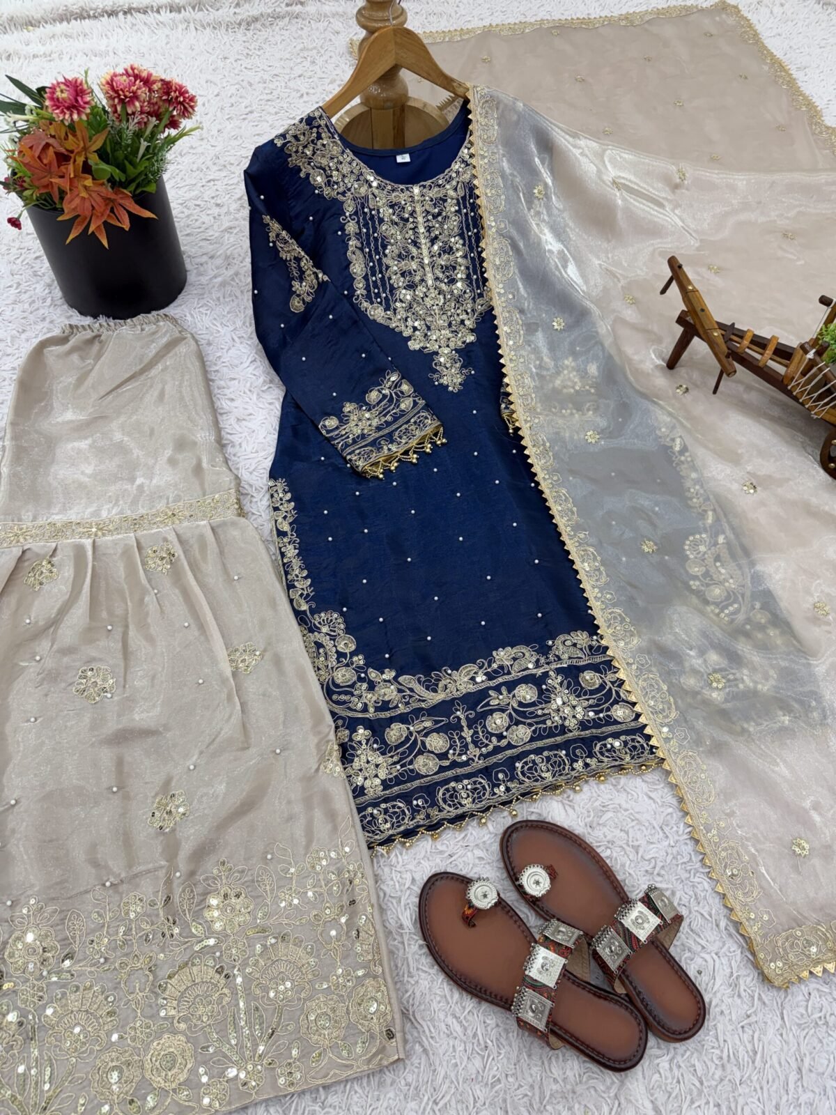 Pure Heavy GMY SILK With Heavy Embroidery Coding Dori-Sequence Work (Blue) - Image 8