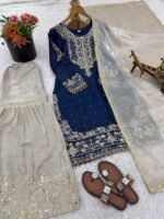 Pure Heavy GMY SILK With Heavy Embroidery Coding Dori-Sequence Work (Blue) - Image 8
