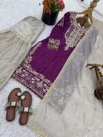 Pure Heavy GMY SILK With Heavy Embroidery Coding Dori-Sequence Work (Wine) - Image 6