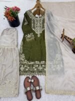 Pure Heavy GMY SILK With Heavy Embroidery Coding Dori-Sequence Work (Green) - Image 7