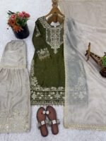 Pure Heavy GMY SILK With Heavy Embroidery Coding Dori-Sequence Work (Green) - Image 5