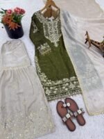 Pure Heavy GMY SILK With Heavy Embroidery Coding Dori-Sequence Work (Green) - Image 6