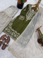 Pure Heavy GMY SILK With Heavy Embroidery Coding Dori-Sequence Work (Green) - Image 8