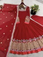 Elegant Embroidered Sequence Designer Anarkali Three Piece Set (Red) - Image 15