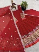 Elegant Embroidered Sequence Designer Anarkali Three Piece Set (Red) - Image 14