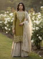 Pure Heavy GMY SILK With Heavy Embroidery Coding Dori-Sequence Work (Yellow)