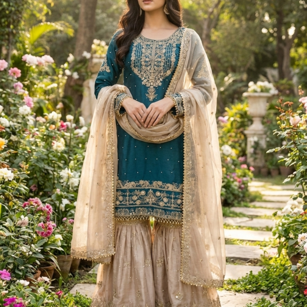 Pure Heavy GMY SILK With Heavy Embroidery Coding Dori-Sequence Work (Rama)