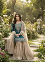 Pure Heavy GMY SILK With Heavy Embroidery Coding Dori-Sequence Work (Rama) - Image 2