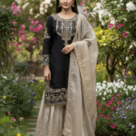 Pure Heavy GMY SILK With Heavy Embroidery Coding Dori-Sequence Work (Black)