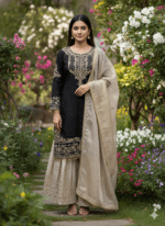 Pure Heavy GMY SILK With Heavy Embroidery Coding Dori-Sequence Work (Black)