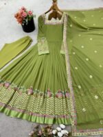 Elegant Embroidered Sequence Designer Anarkali Three Piece Set (Green) - Image 8