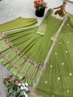 Elegant Embroidered Sequence Designer Anarkali Three Piece Set (Green) - Image 10