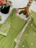 Elegant Embroidered Sequence Designer Anarkali Three Piece Set (Green) - Image 11