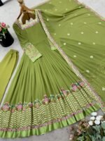 Elegant Embroidered Sequence Designer Anarkali Three Piece Set (Green) - Image 9