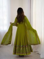Elegant Embroidered Sequence Designer Anarkali Three Piece Set (Green) - Image 6