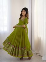 Elegant Embroidered Sequence Designer Anarkali Three Piece Set (Green) - Image 3