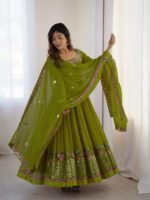 Elegant Embroidered Sequence Designer Anarkali Three Piece Set (Green) - Image 2