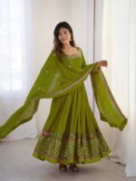 Elegant Embroidered Sequence Designer Anarkali Three Piece Set (Green) - Image 5