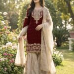 Pure Heavy GMY SILK With Heavy Embroidery Coding Dori-Sequence Work (Maroon)