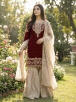 Pure Heavy GMY SILK With Heavy Embroidery Coding Dori-Sequence Work (Maroon)