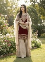 Pure Heavy GMY SILK With Heavy Embroidery Coding Dori-Sequence Work (Maroon) - Image 2