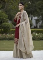 Pure Heavy GMY SILK With Heavy Embroidery Coding Dori-Sequence Work (Maroon) - Image 4