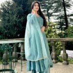 Elegant Vichitra Silk Gown Set for Women (Sky Blue)