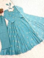 Elegant Vichitra Silk Gown Set for Women (Sky Blue) - Image 14