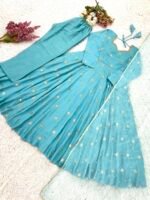 Elegant Vichitra Silk Gown Set for Women (Sky Blue) - Image 13