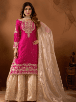 Pure Heavy GMY SILK With Heavy Embroidery Coding Dori-Sequence Work (Pink)
