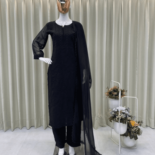 DESIGNER WEAR – EXCLUSIVE GEORGETTE EMBROIDERY SUIT WITH DUPATTA (Black)