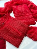 DESIGNER WEAR – EXCLUSIVE GEORGETTE EMBROIDERY SUIT WITH DUPATTA (Red) - Image 6