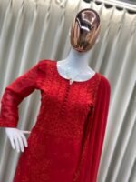 DESIGNER WEAR – EXCLUSIVE GEORGETTE EMBROIDERY SUIT WITH DUPATTA (Red) - Image 4