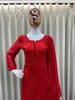 DESIGNER WEAR – EXCLUSIVE GEORGETTE EMBROIDERY SUIT WITH DUPATTA (Red) - Image 2