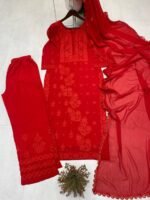DESIGNER WEAR – EXCLUSIVE GEORGETTE EMBROIDERY SUIT WITH DUPATTA (Red) - Image 5
