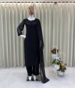 DESIGNER WEAR – EXCLUSIVE GEORGETTE EMBROIDERY SUIT WITH DUPATTA (Black) - Image 3