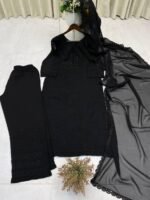 DESIGNER WEAR – EXCLUSIVE GEORGETTE EMBROIDERY SUIT WITH DUPATTA (Black) - Image 5